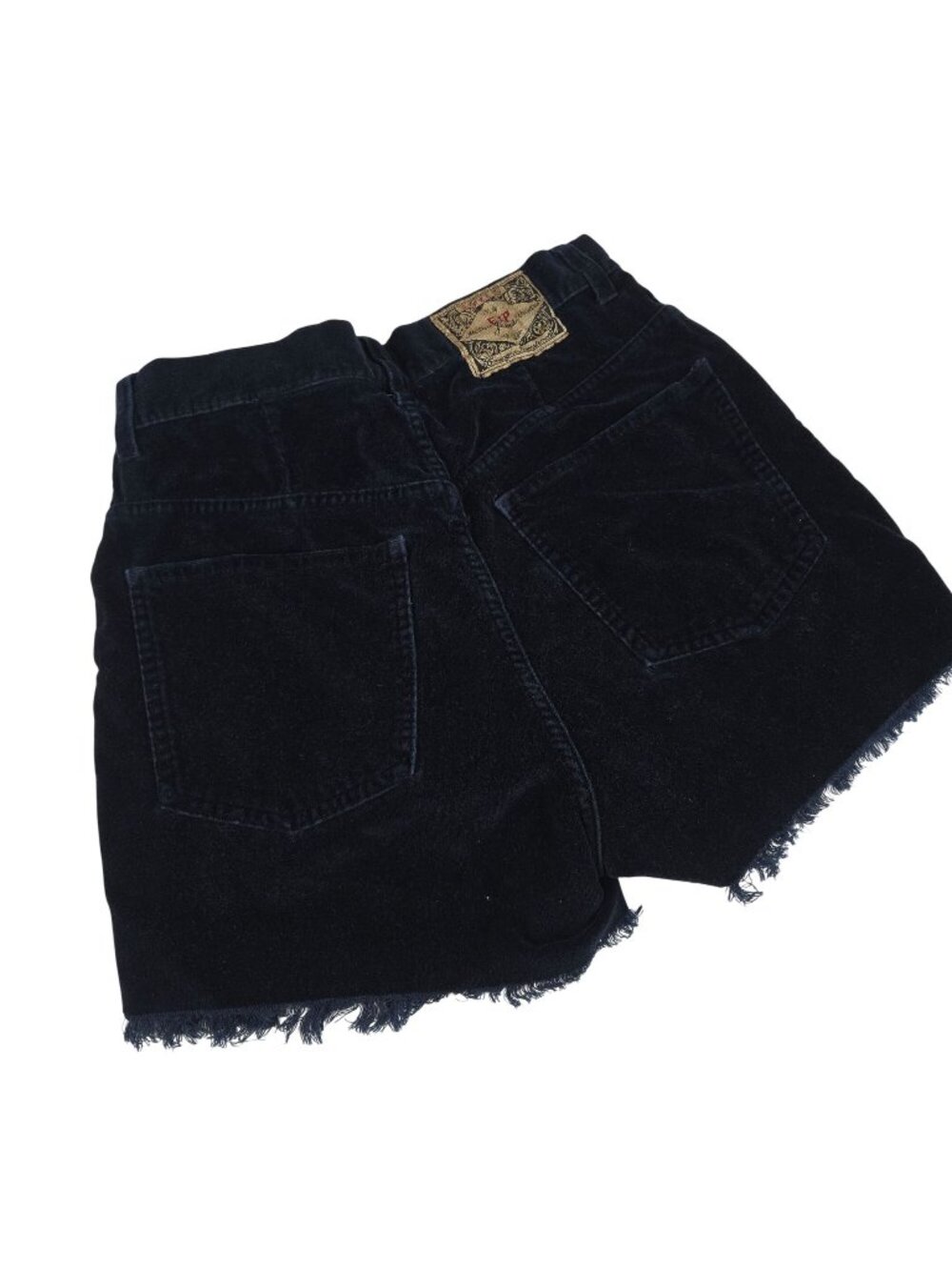 Vintage 90s Express High-Waisted Navy Blue Velvet Cutoff Shorts Frayed Size 26